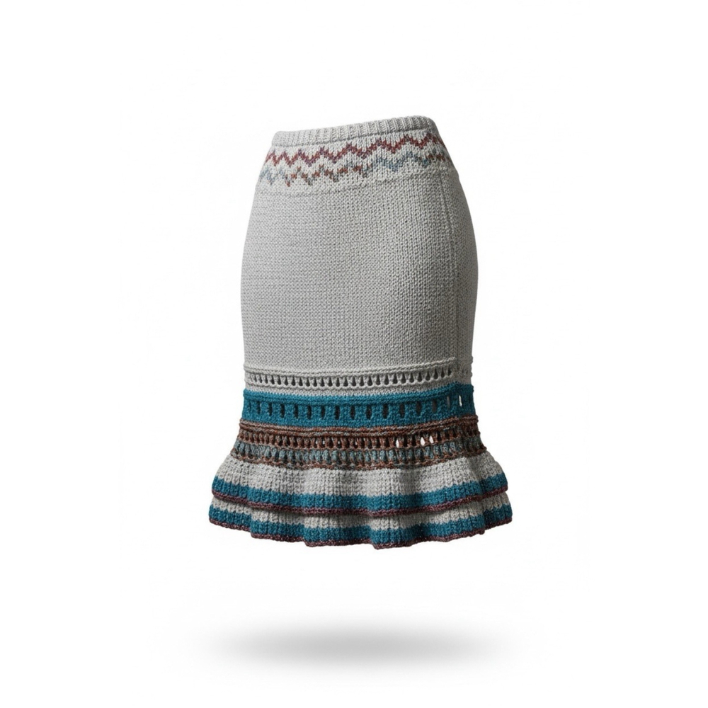 PHO‎ Firenze Knit Skirt Size XS Gray Blue Metallic Boho Stretch Italy NWT Read